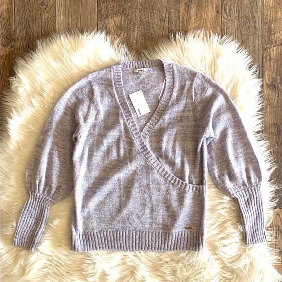 Kensie Lavender Metallic Faux Wrap Sweater - Picture 5 of 11